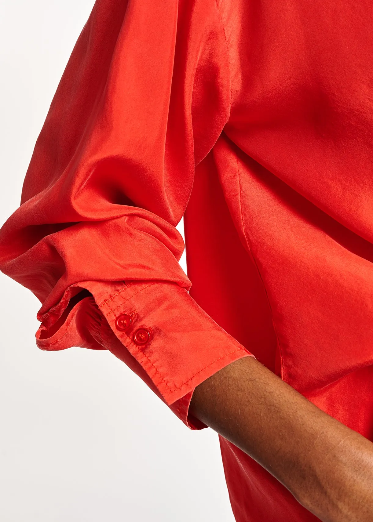 Red loose-fit silk shirt