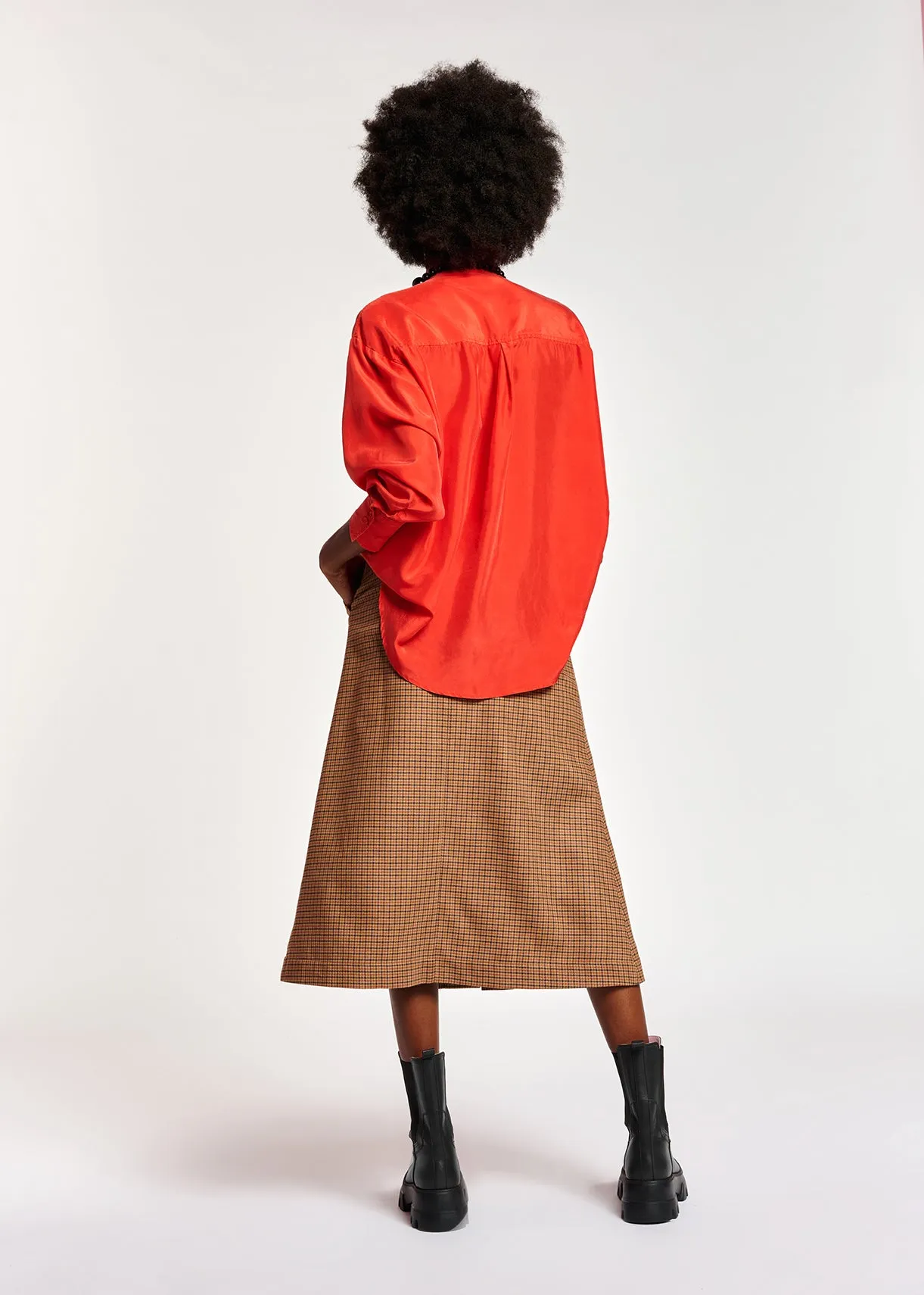 Red loose-fit silk shirt