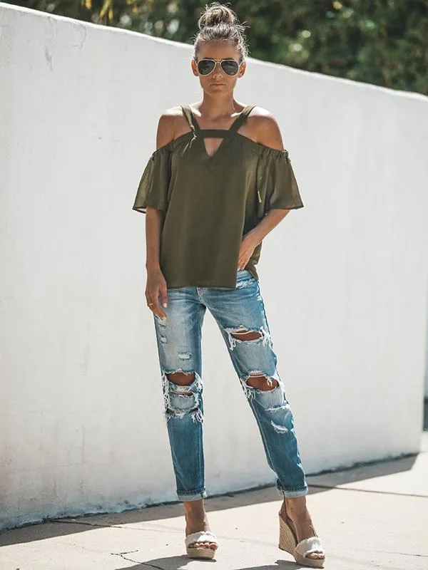 Romance Sleeves Off Shoulder Blouses&shirt Tops