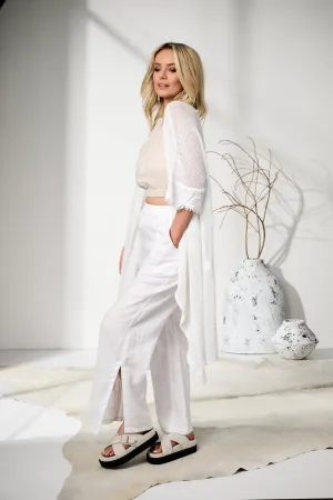 'Ruby' Mesh Long Linen Boho Kimono - White