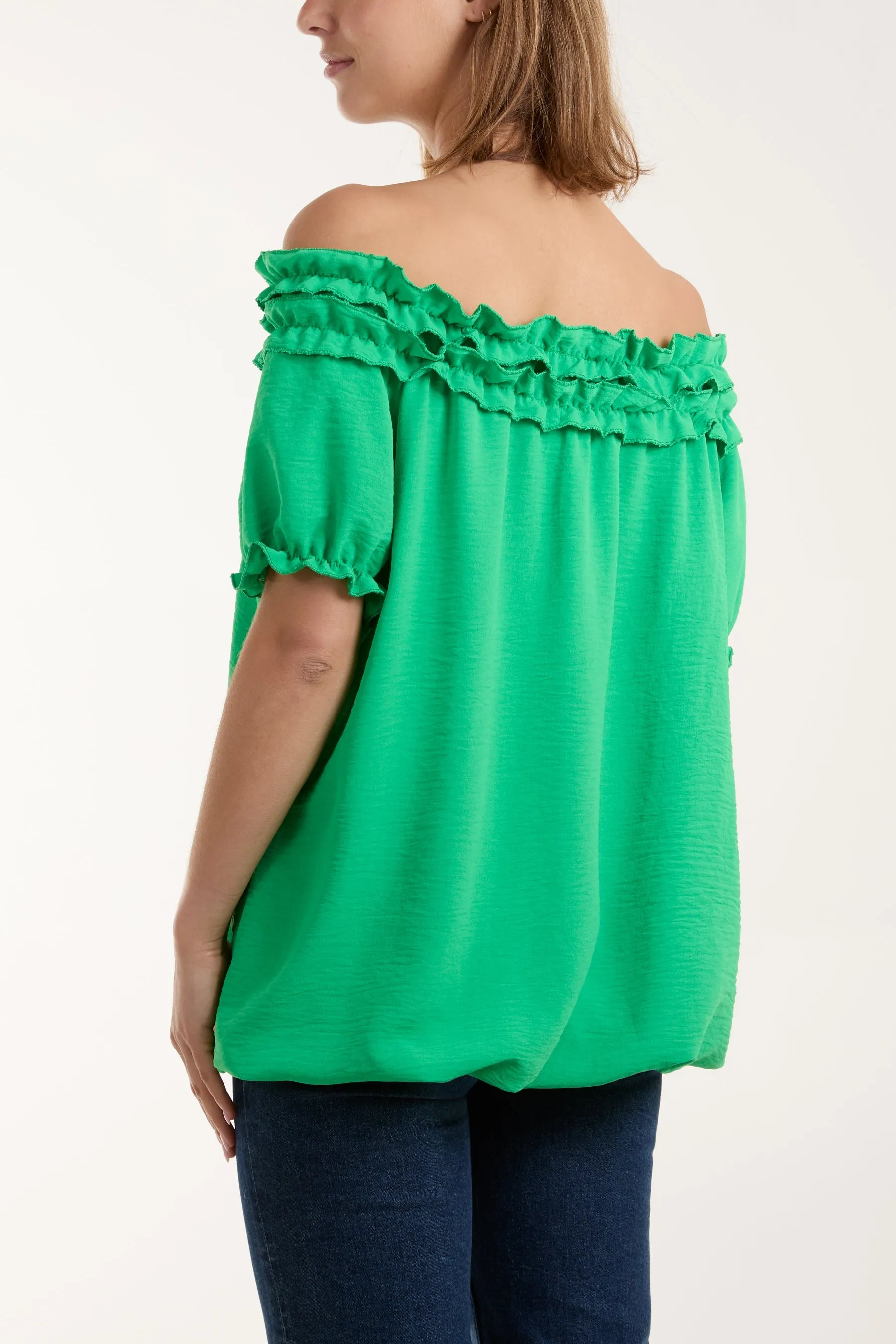 Ruffle Bardot Bubble Hem Top
