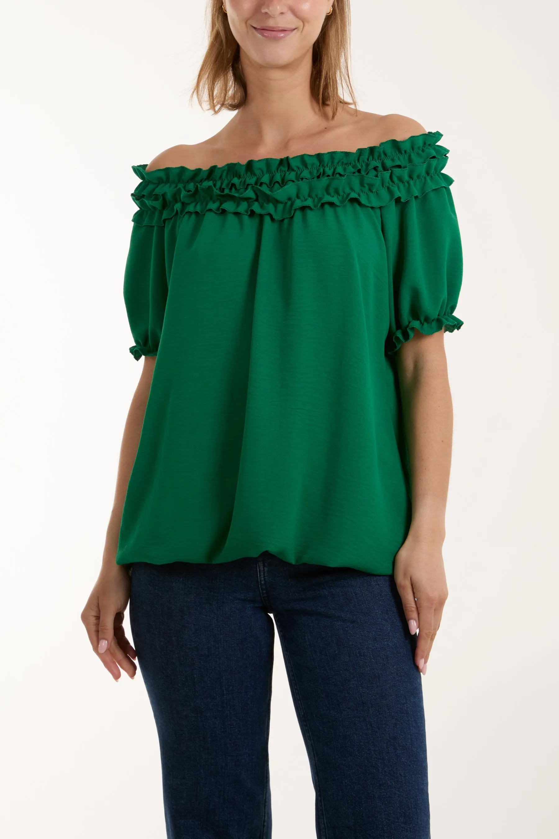 Ruffle Bardot Bubble Hem Top