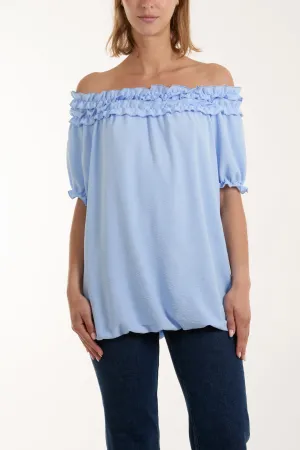 Ruffle Bardot Bubble Hem Top