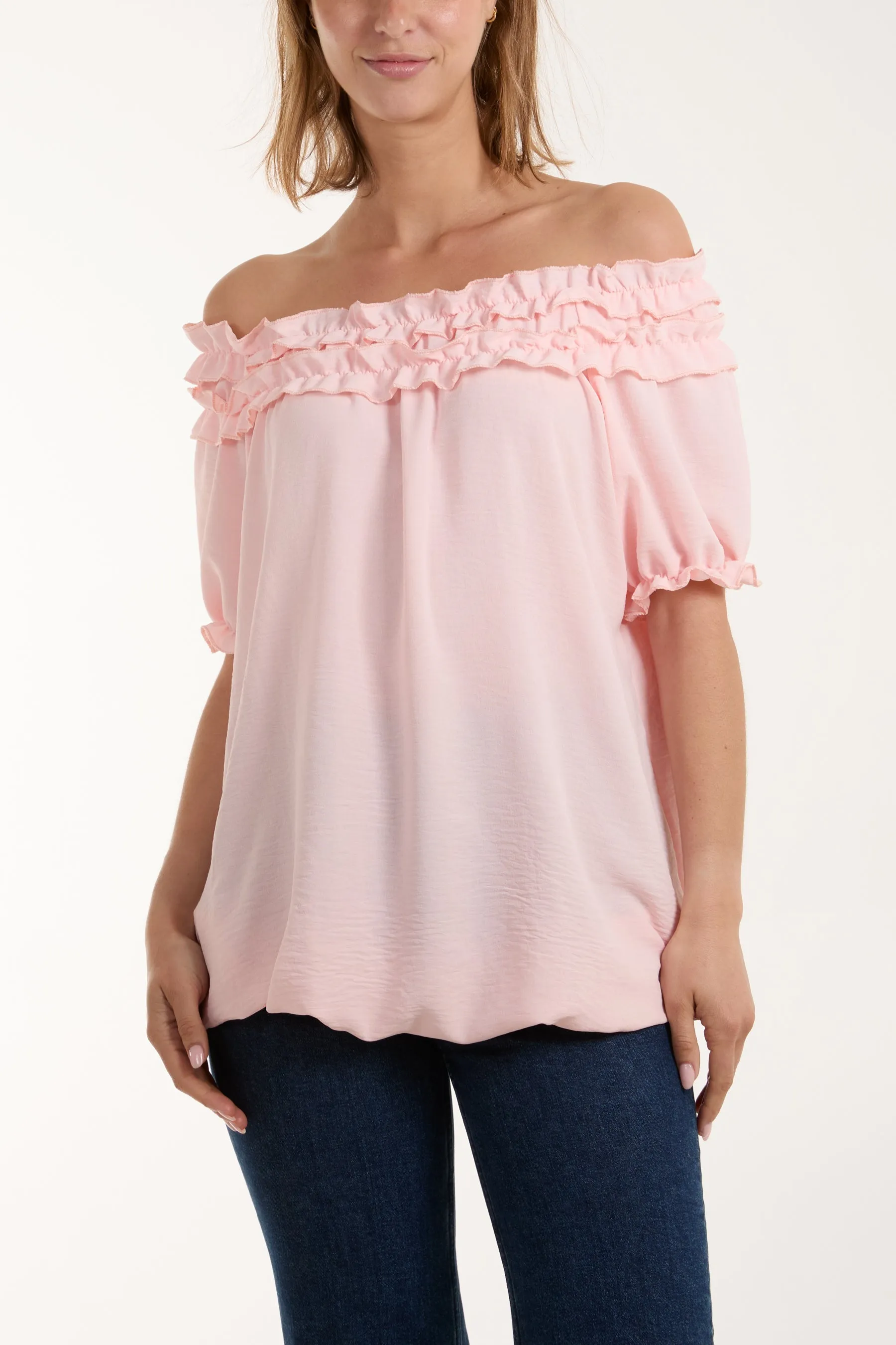 Ruffle Bardot Bubble Hem Top