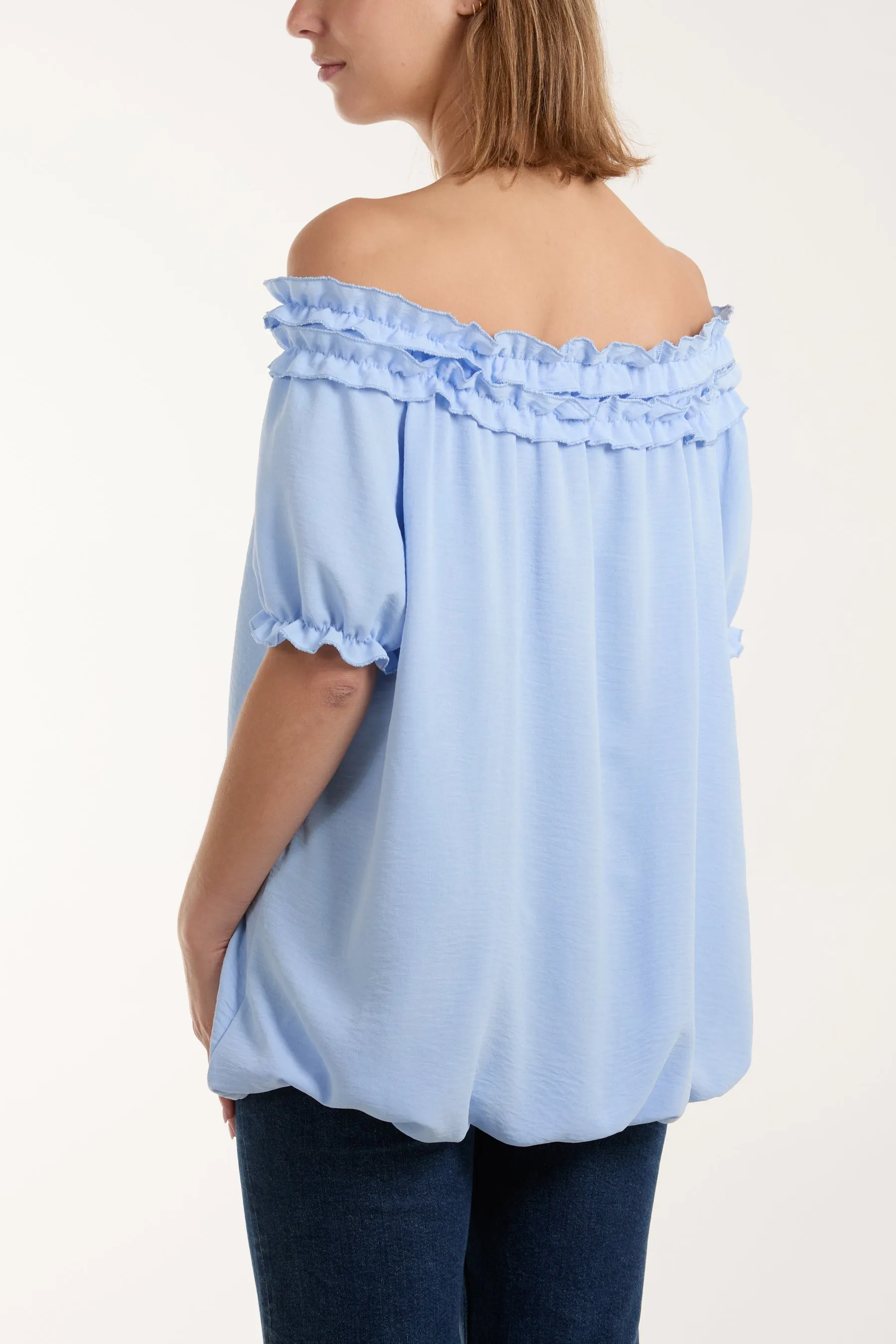 Ruffle Bardot Bubble Hem Top