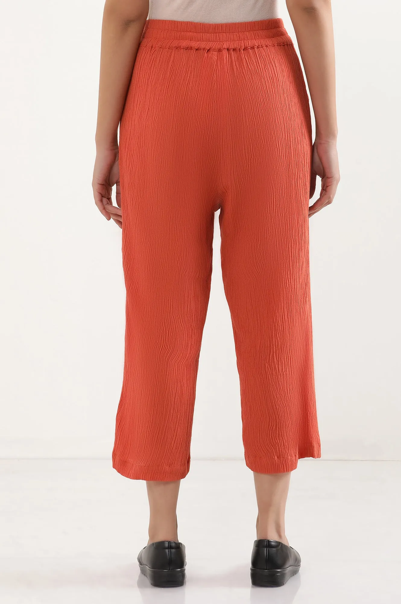 Rust Orange Cropped Crinkle Culottes