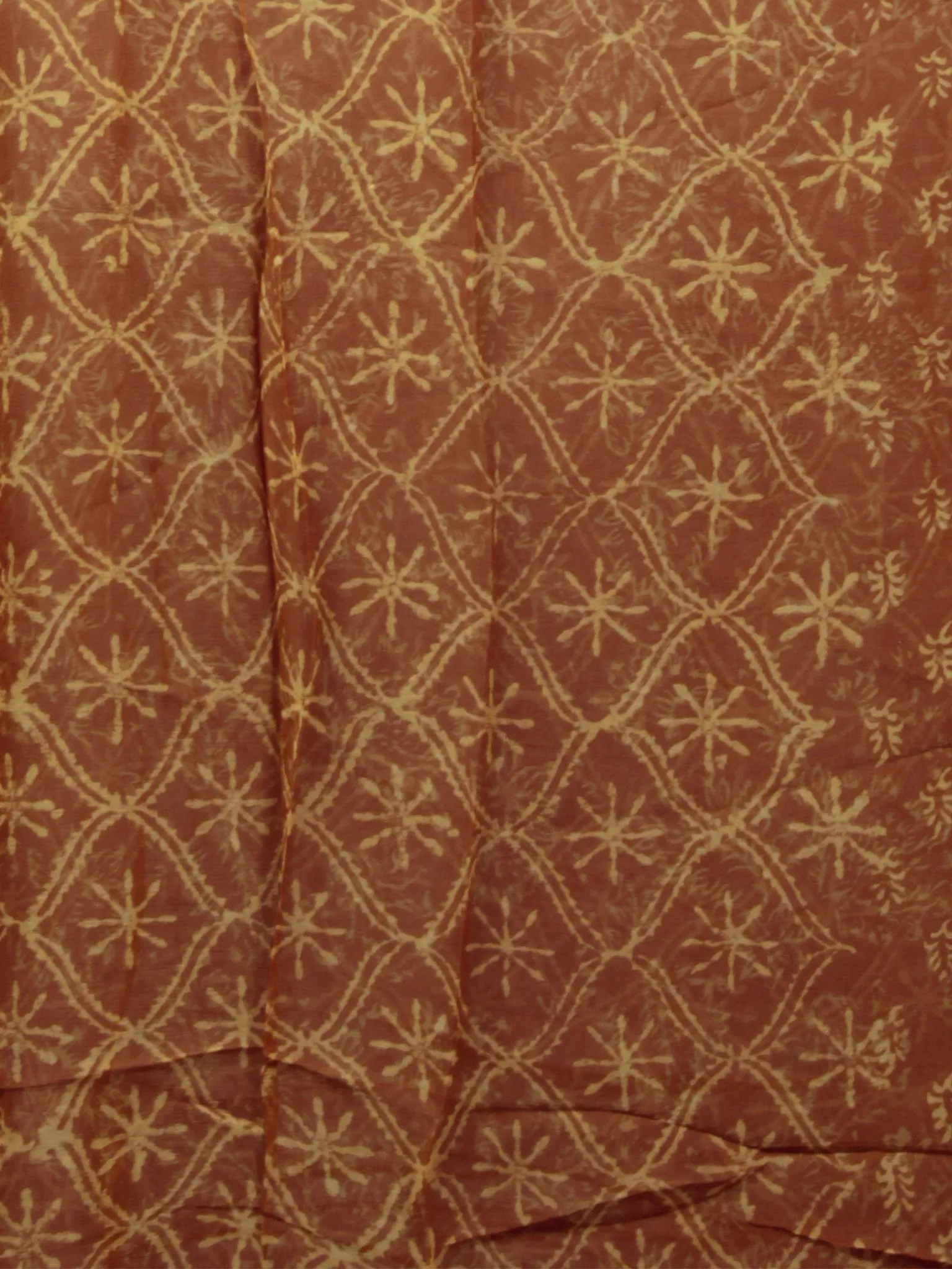 Rust Yellow Hand Block Printed Chiffon Saree - S031701889