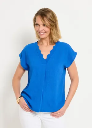 Scalloped V-neck tunic with kimono sleeves