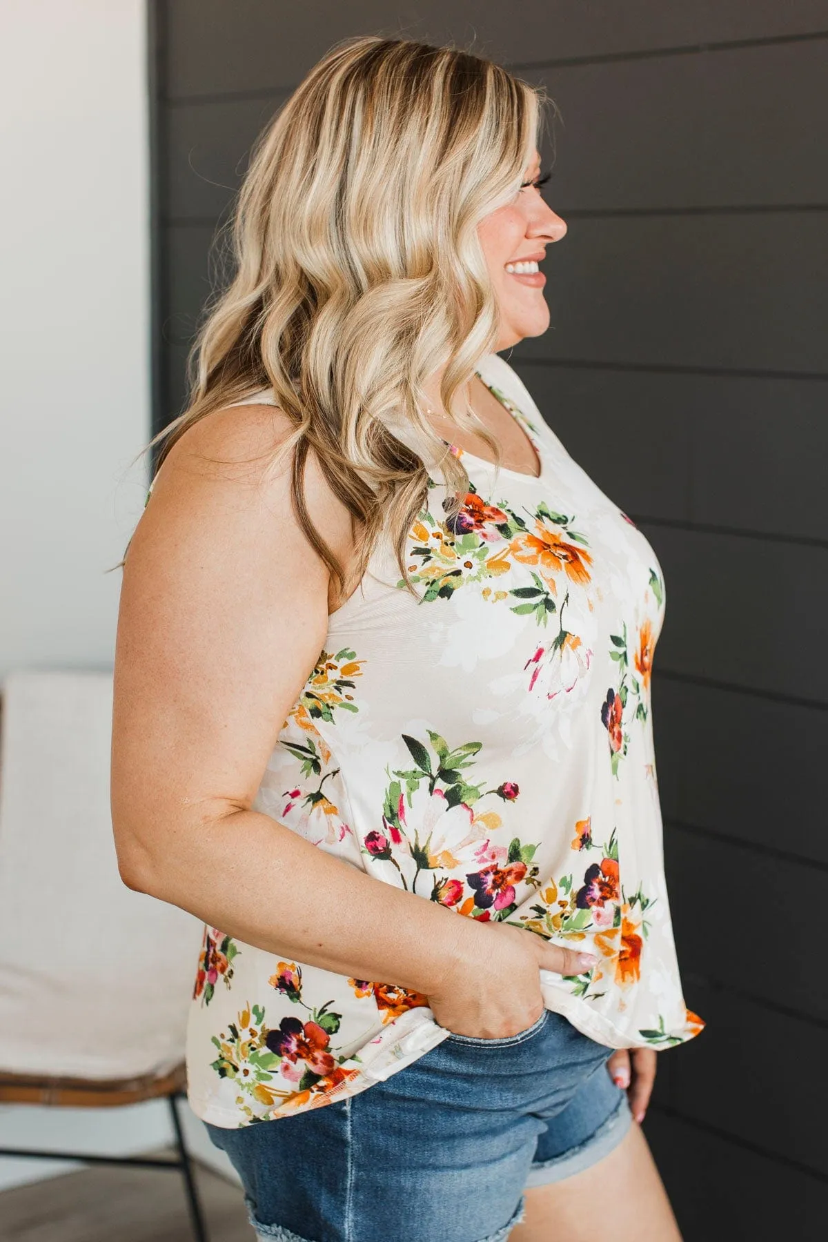 See Your Spark Floral Tank Top- Beige