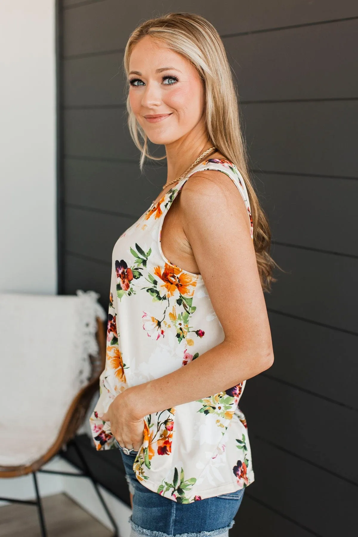 See Your Spark Floral Tank Top- Beige