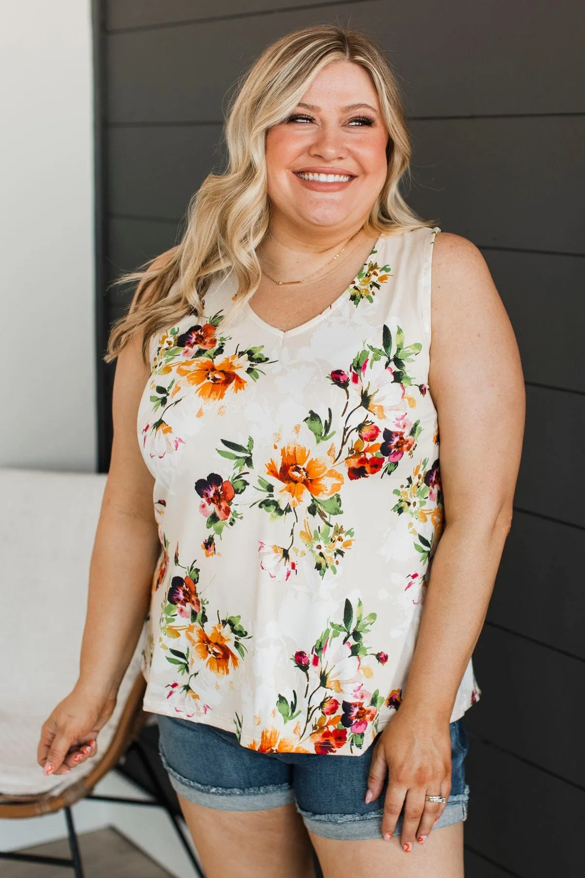 See Your Spark Floral Tank Top- Beige