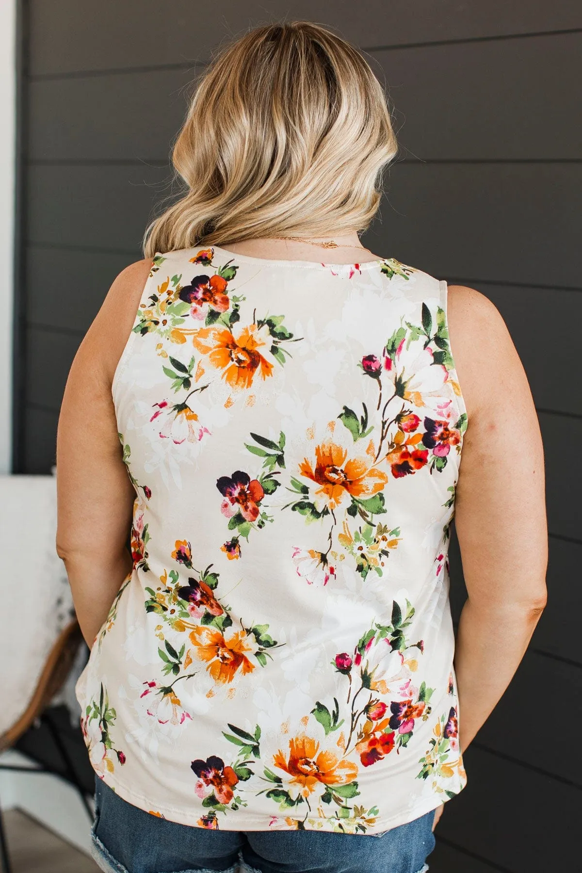 See Your Spark Floral Tank Top- Beige