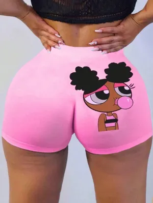 Shorts rosas de verano con estampado de dibujos animados