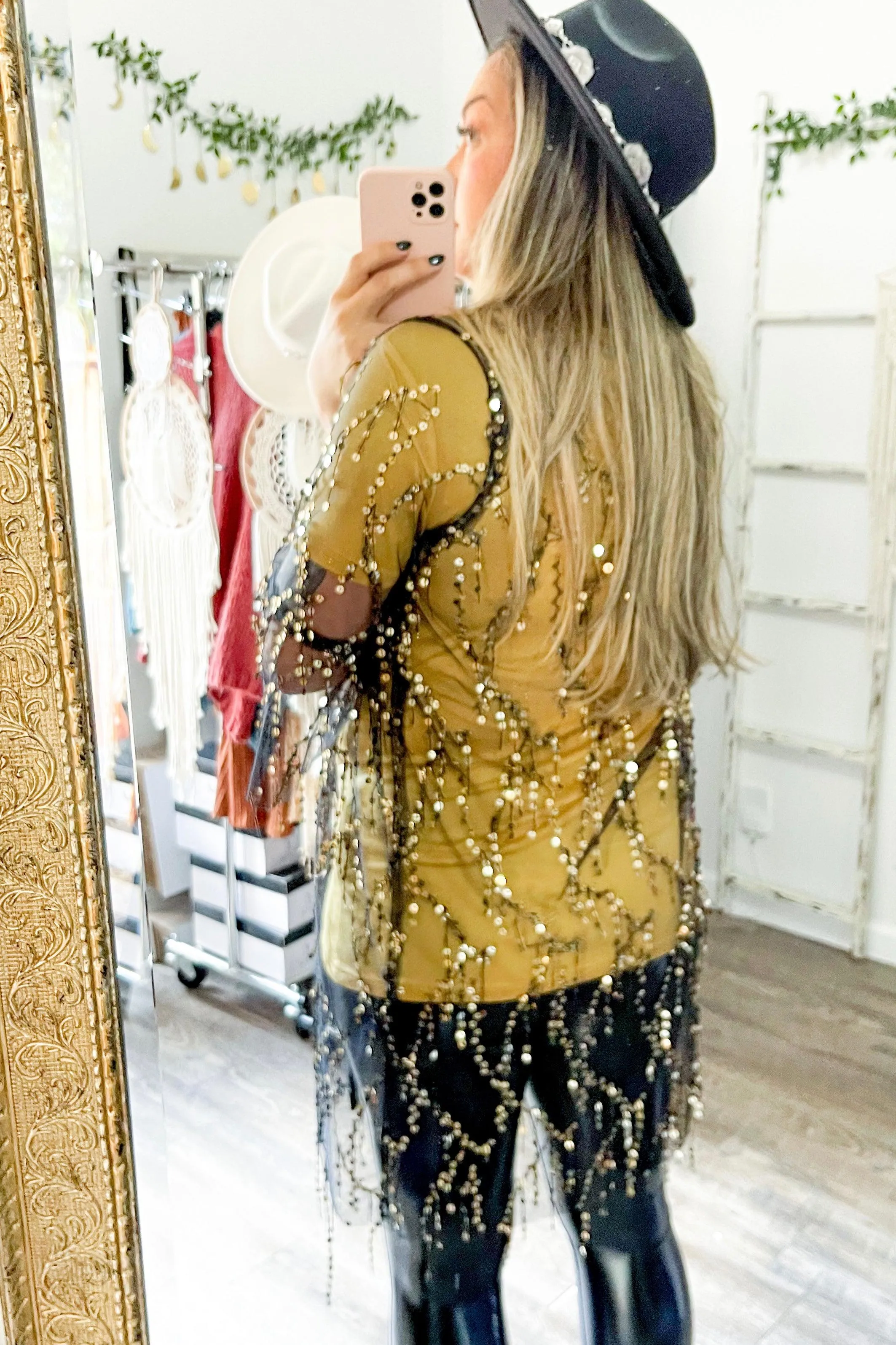 Size Small // Black Kimono with Gold Sequins