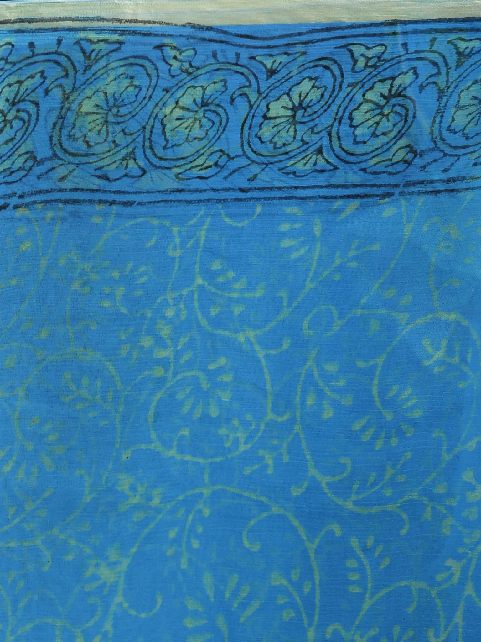 Sky Blue  Hand Block Printed Chiffon Saree with Zari border- S031702686