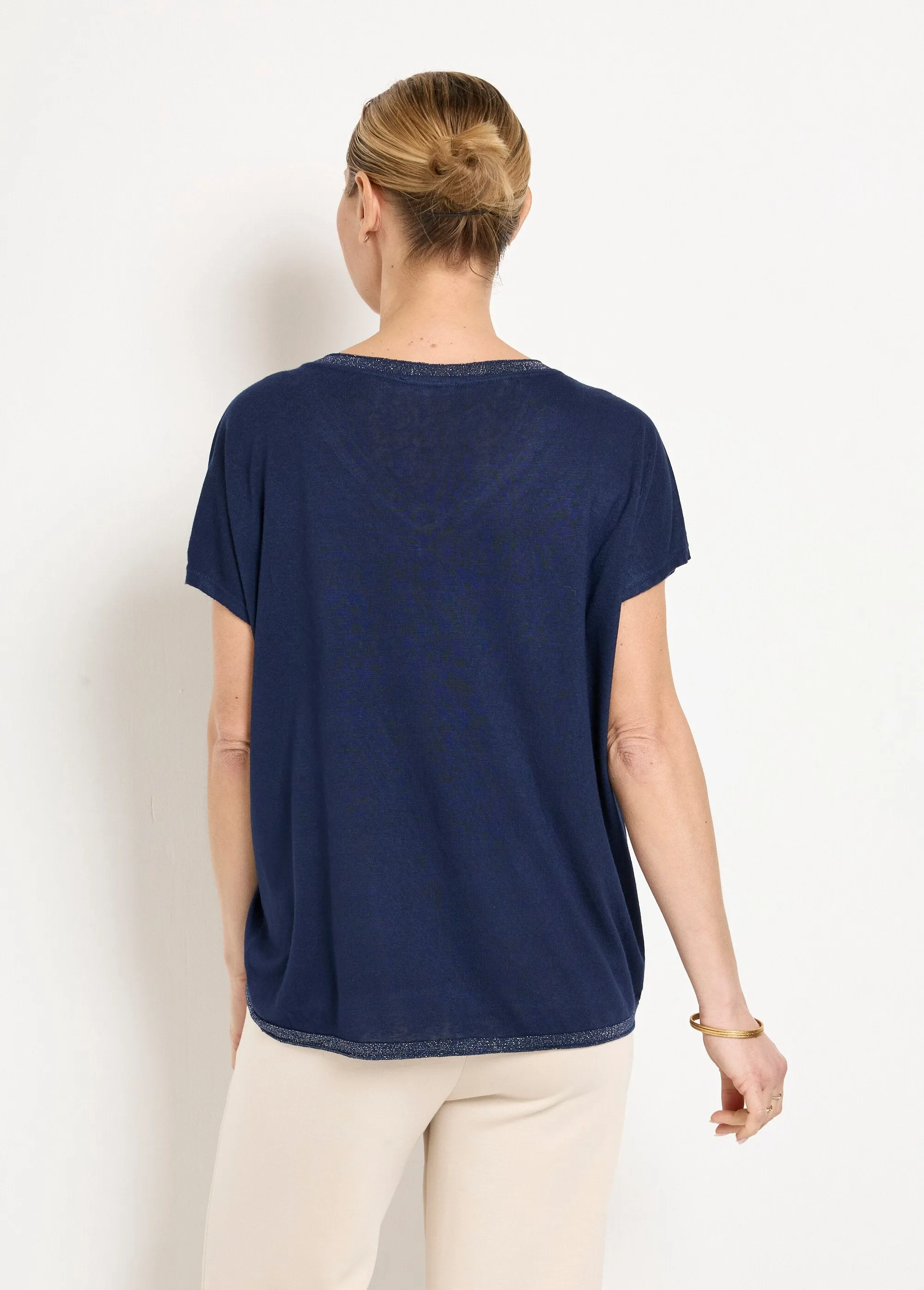 Slub knit kimono sleeve T-shirt