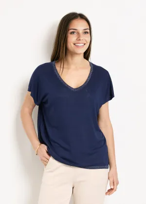 Slub knit kimono sleeve T-shirt