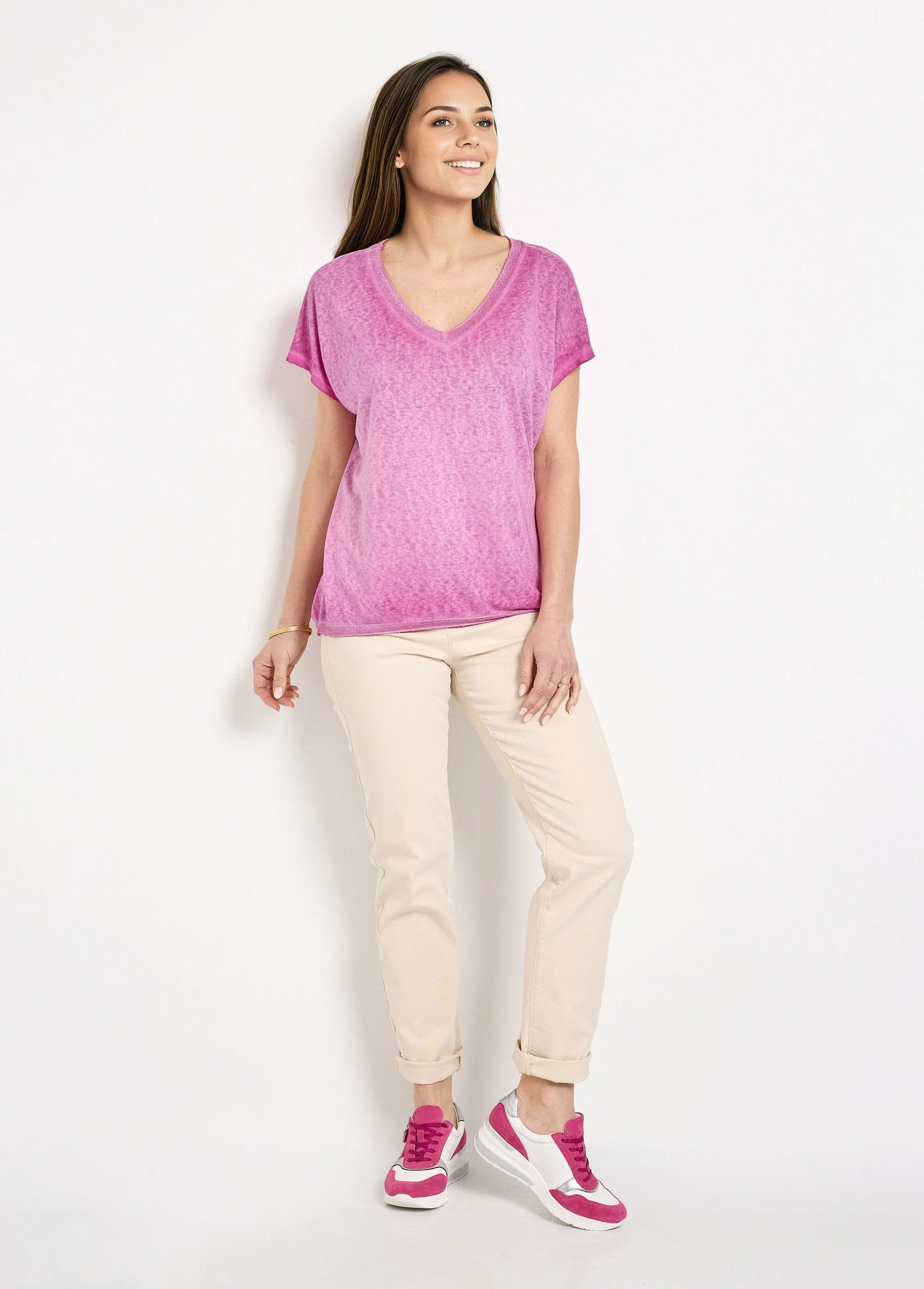 Slub knit kimono sleeve T-shirt