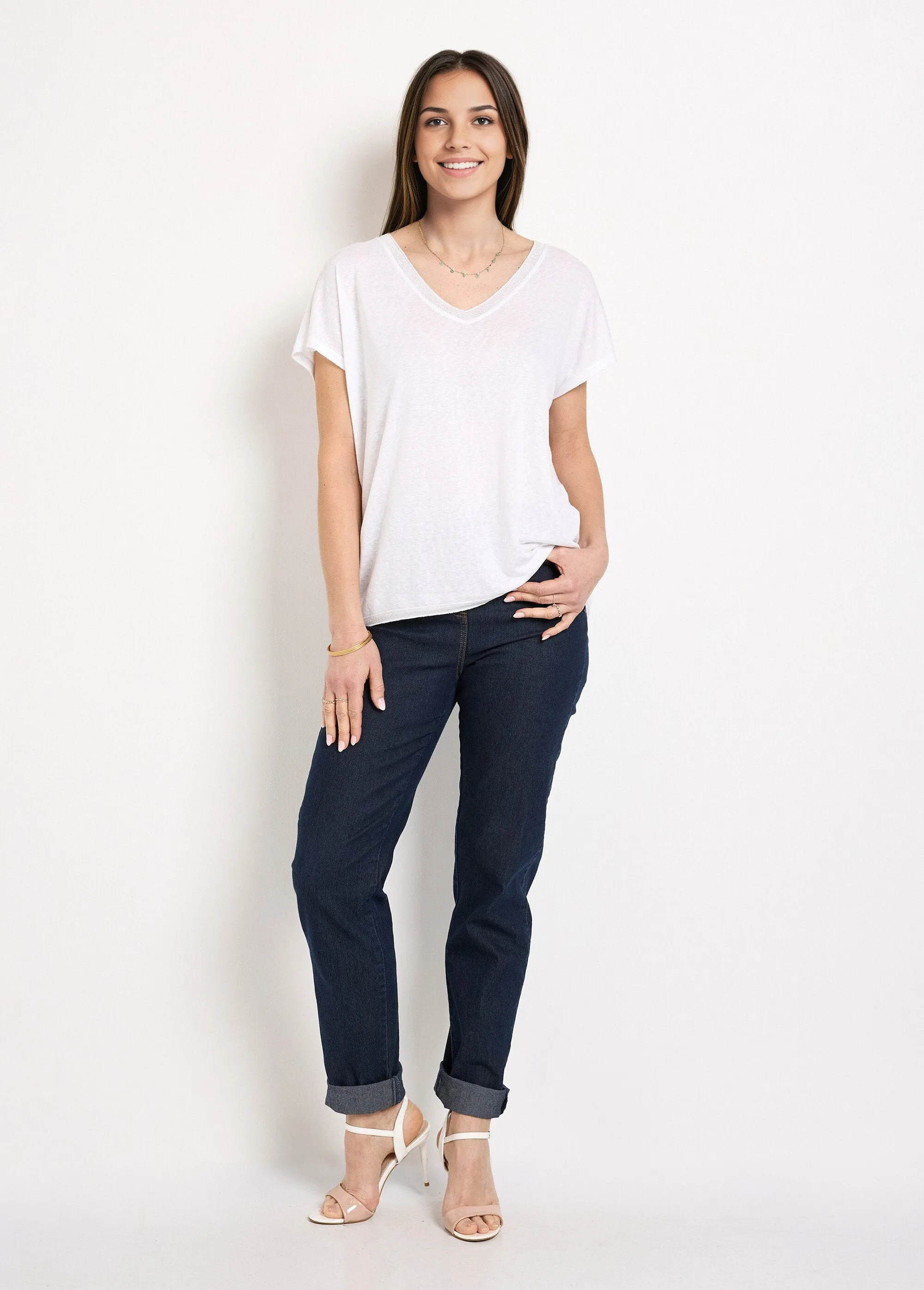 Slub knit kimono sleeve T-shirt