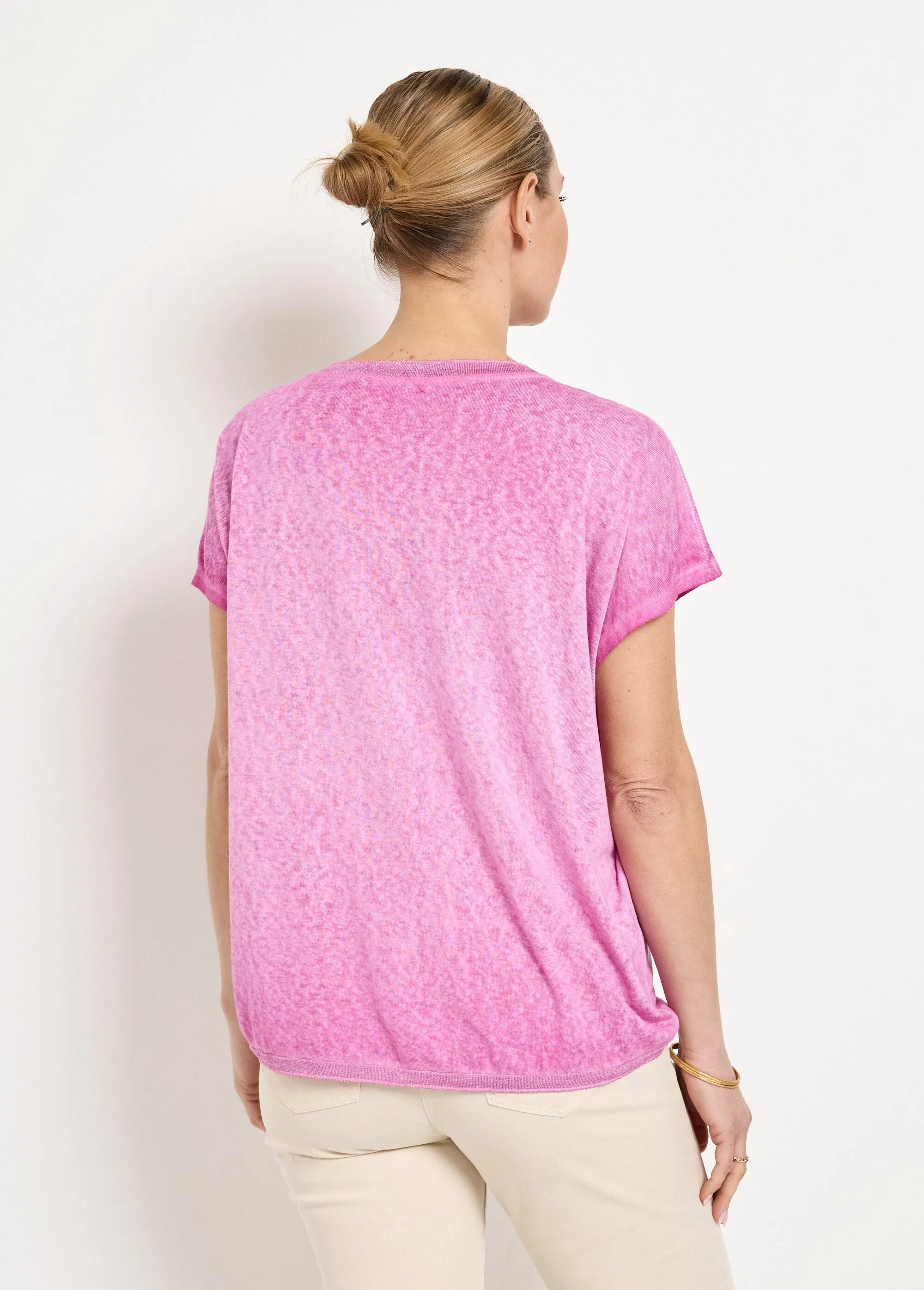 Slub knit kimono sleeve T-shirt