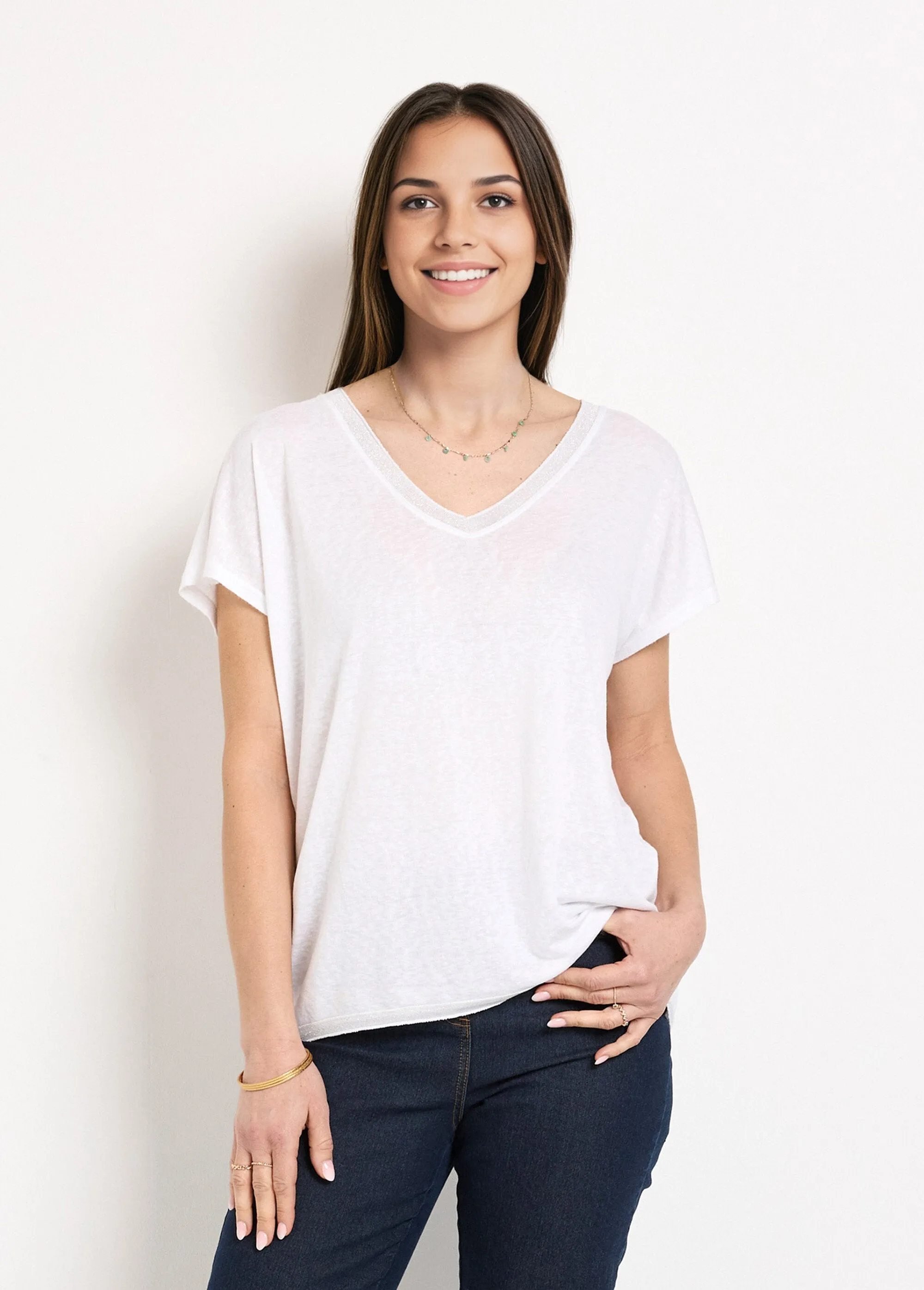 Slub knit kimono sleeve T-shirt
