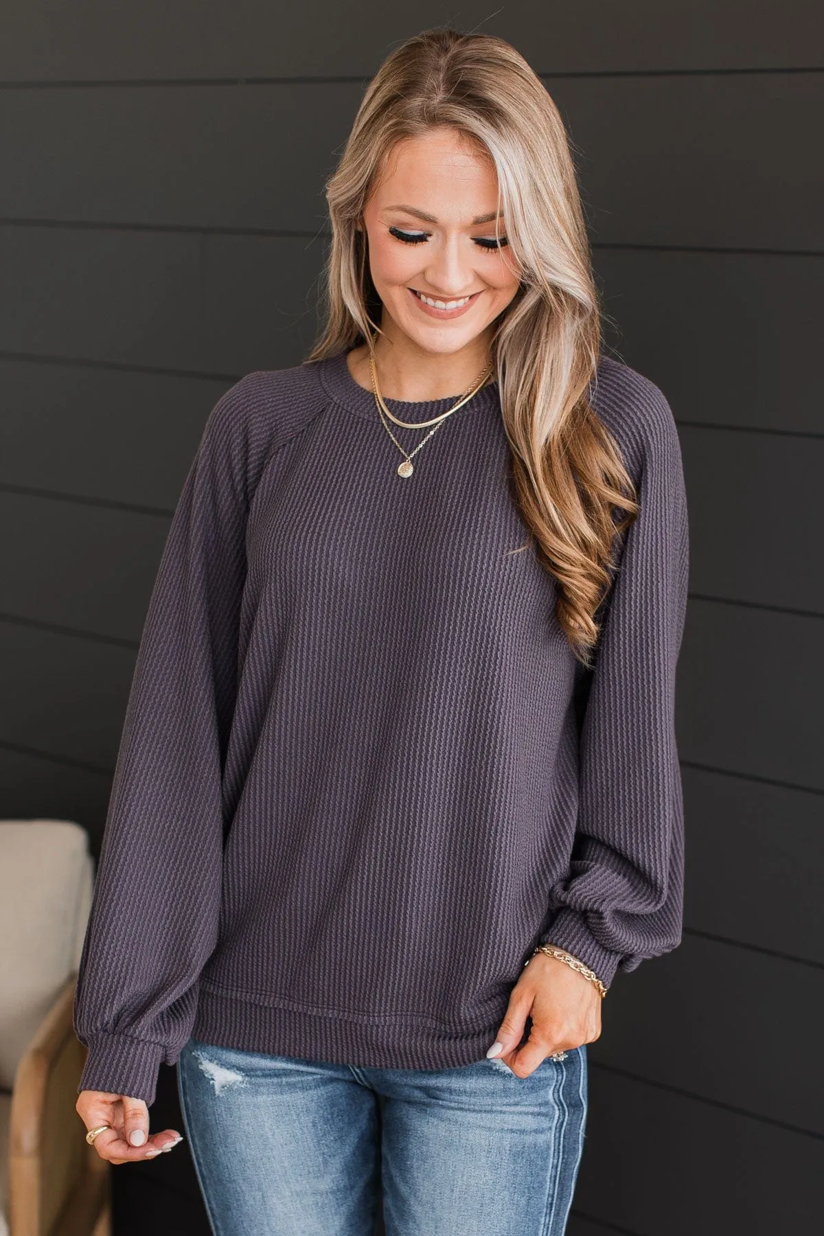 So It Seems Ribbed Knit Top- Dusty Purple
