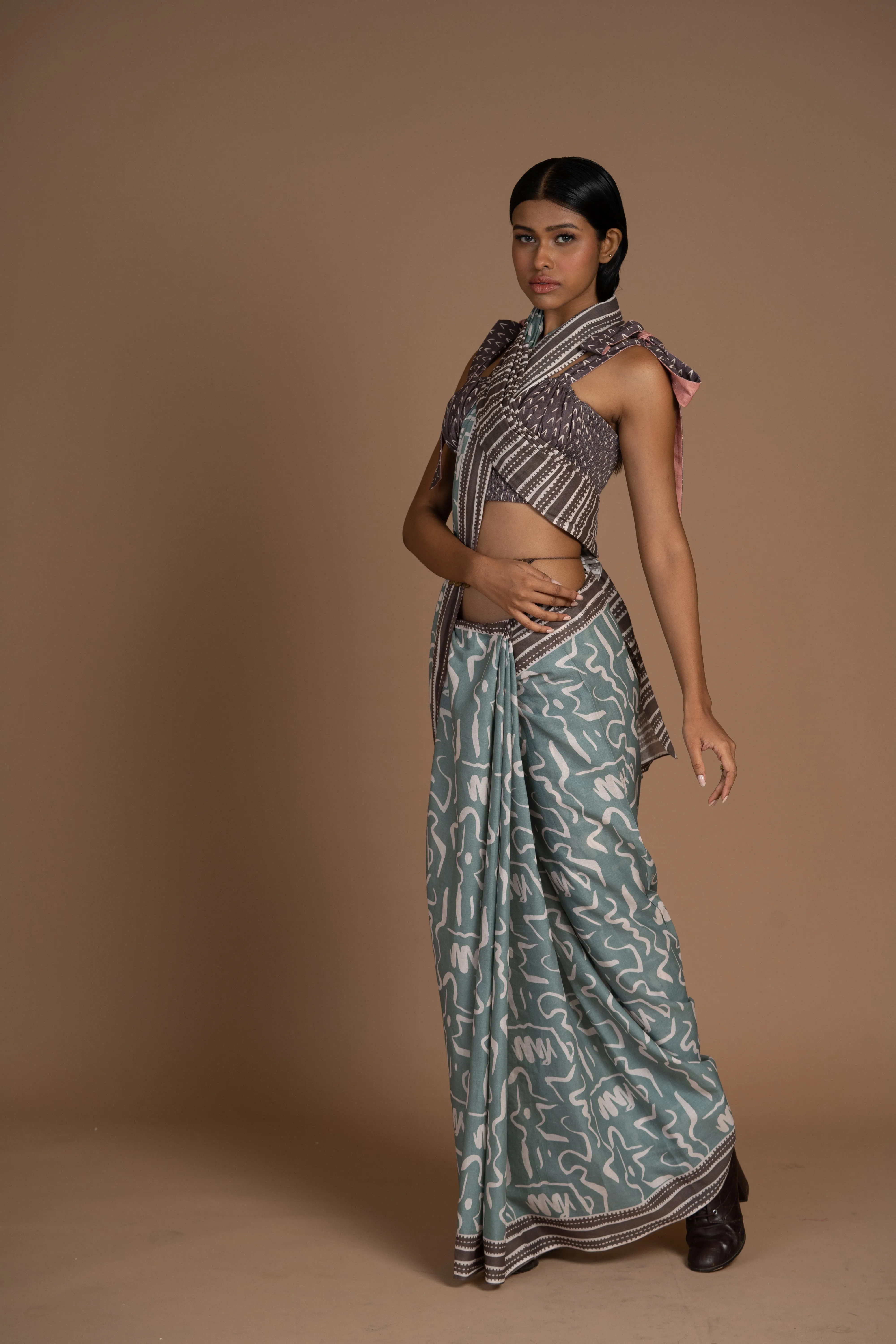 Squiggly Scribbles Cotton Sari