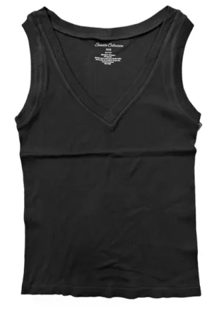 Suzette Ribbed Basic V Neck Long Tank