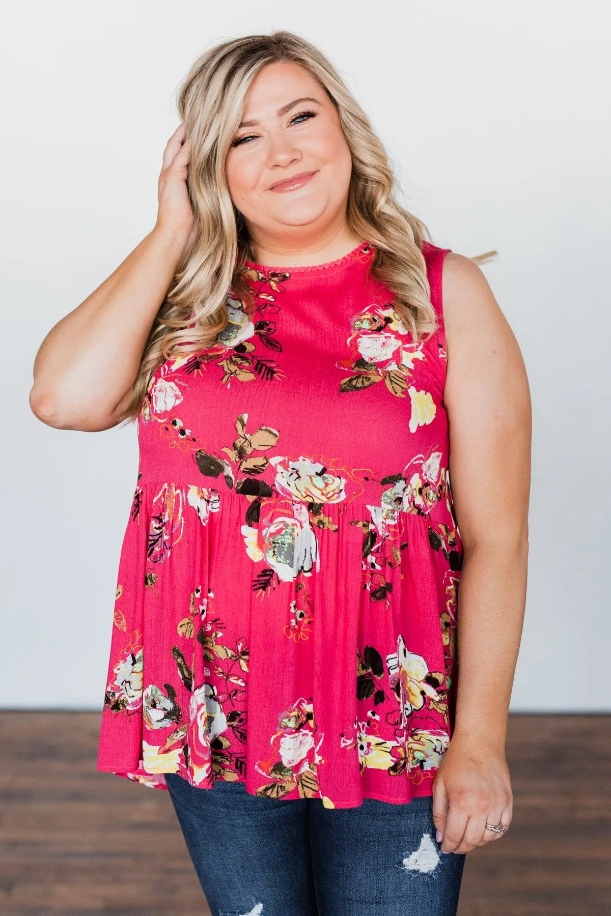 Tale Of Time Floral Babydoll Tank Top- Coral