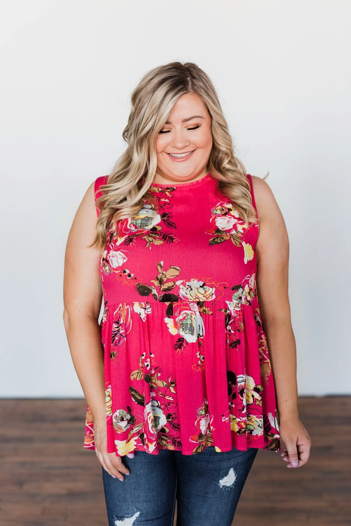 Tale Of Time Floral Babydoll Tank Top- Coral