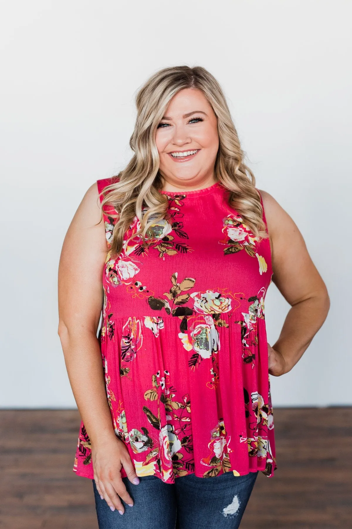 Tale Of Time Floral Babydoll Tank Top- Coral