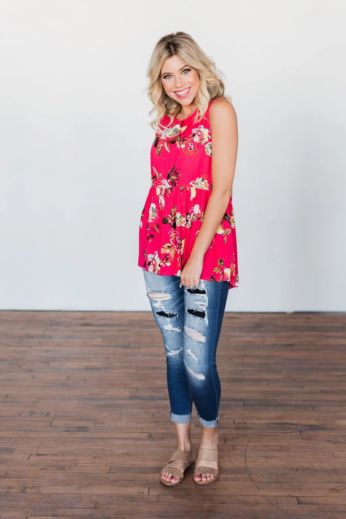 Tale Of Time Floral Babydoll Tank Top- Coral