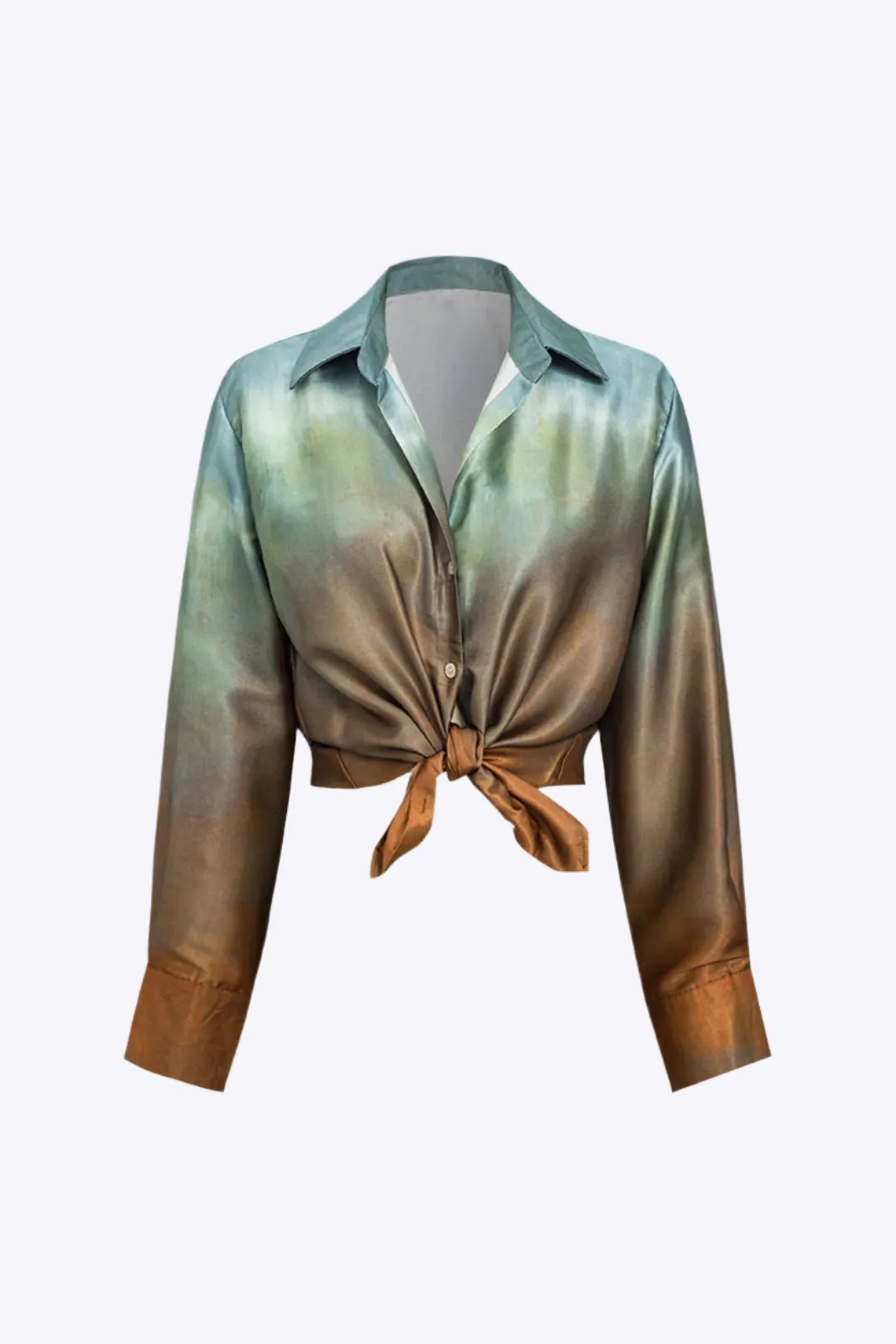 Tallulah  - Modern Printed Satin Woman's Long Sleeve Shirt