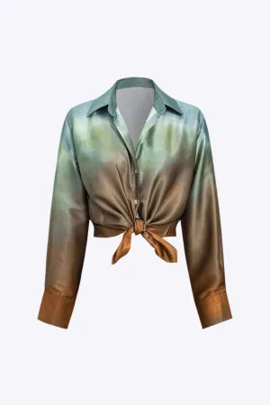 Tallulah  - Modern Printed Satin Woman's Long Sleeve Shirt