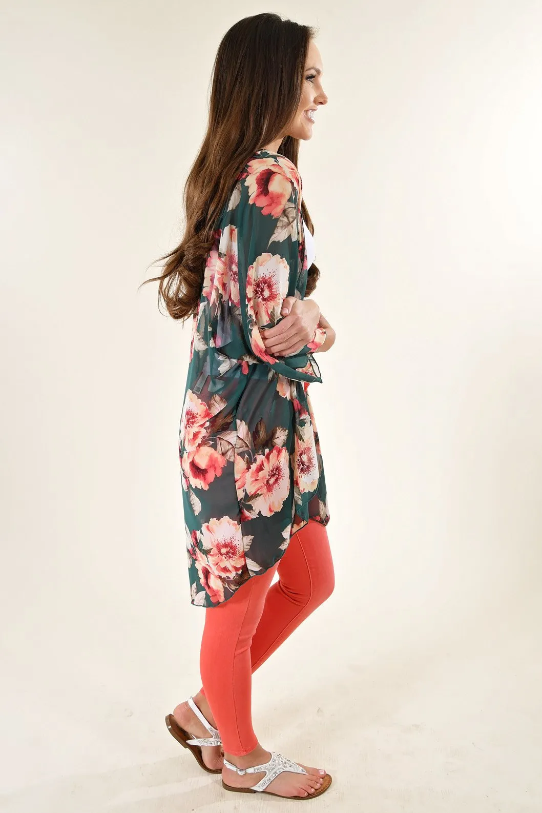 Teal Floral Kimono