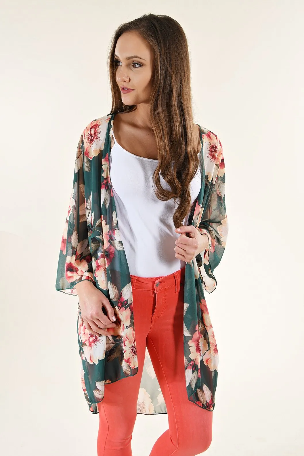 Teal Floral Kimono