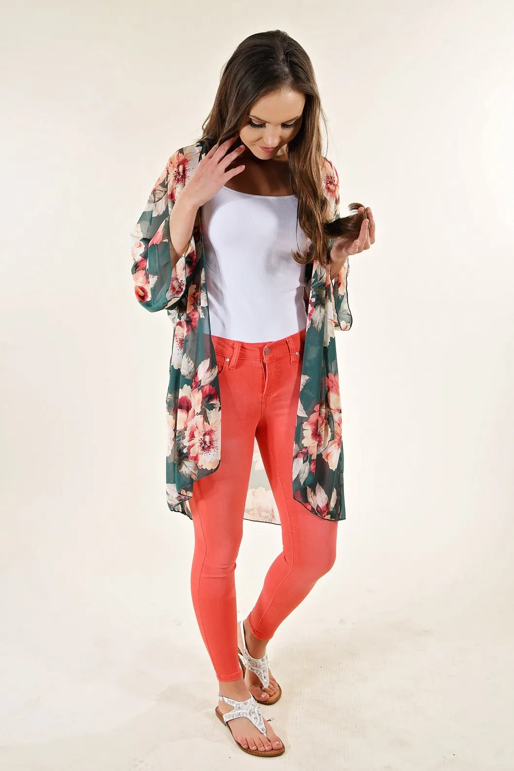 Teal Floral Kimono