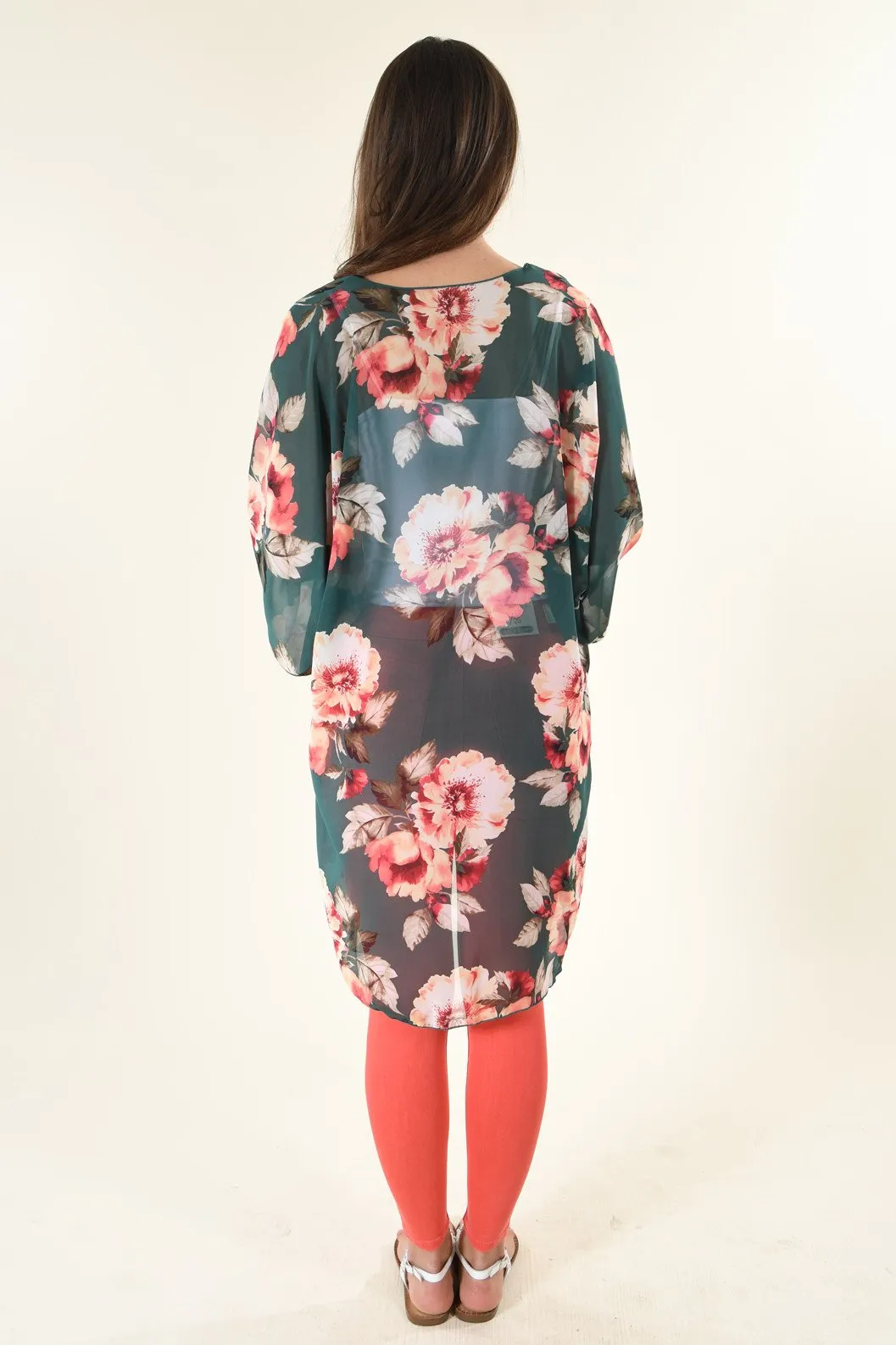 Teal Floral Kimono