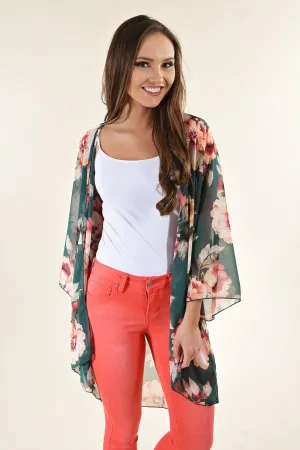 Teal Floral Kimono