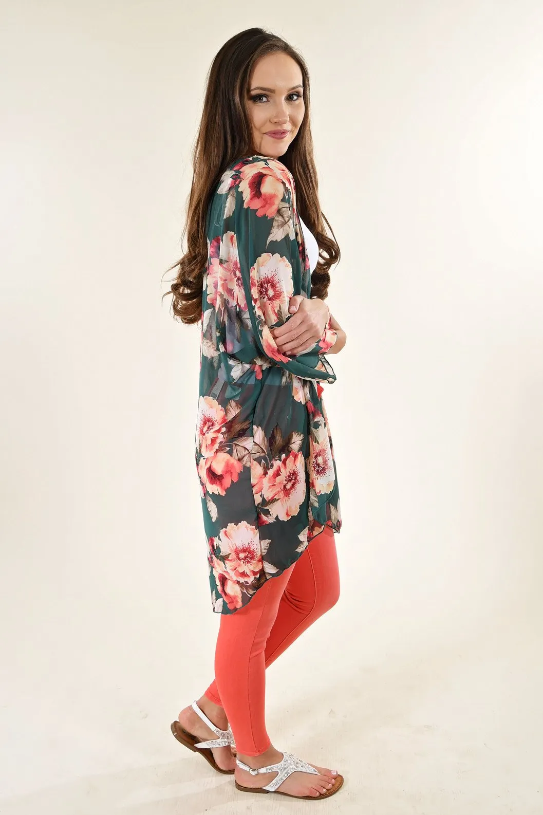 Teal Floral Kimono