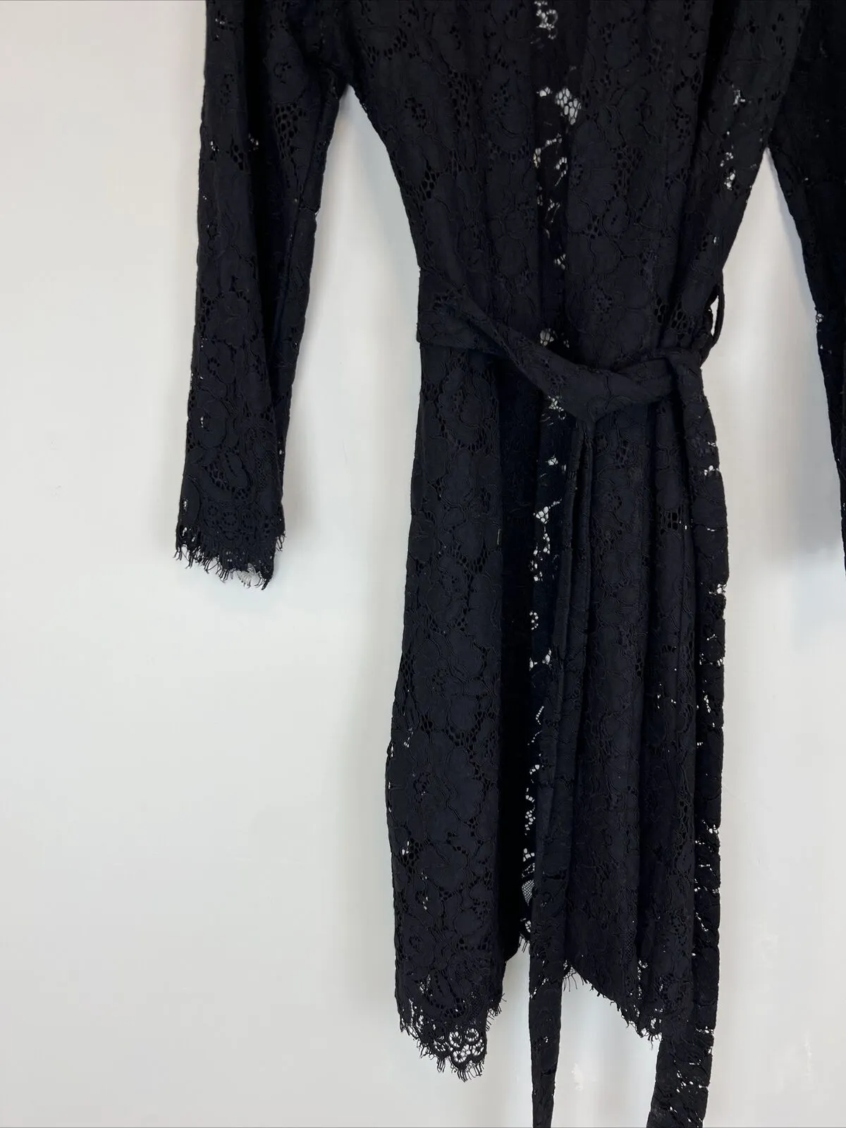 The Blonde Womens Black Lace Dressing Gown Robe Kimono Size One Size