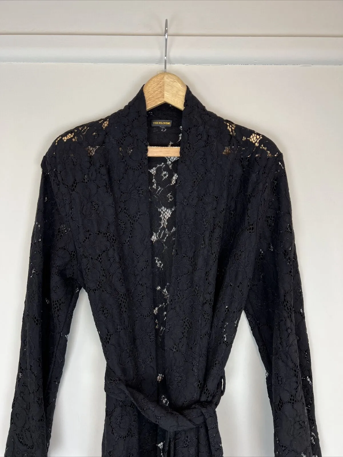 The Blonde Womens Black Lace Dressing Gown Robe Kimono Size One Size