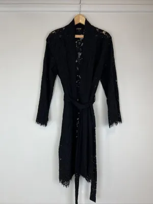 The Blonde Womens Black Lace Dressing Gown Robe Kimono Size One Size