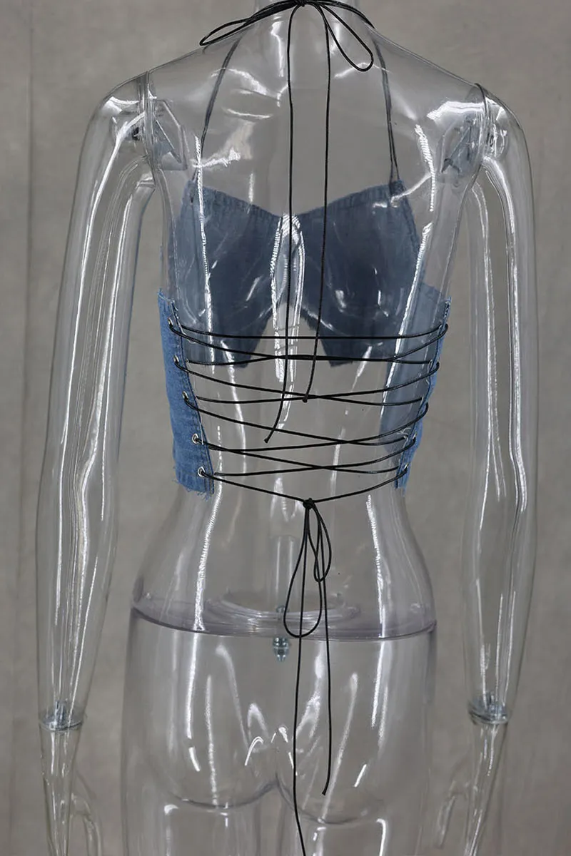 TM0556 Denim Halter Cami Top