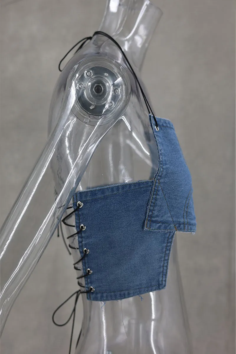 TM0556 Denim Halter Cami Top