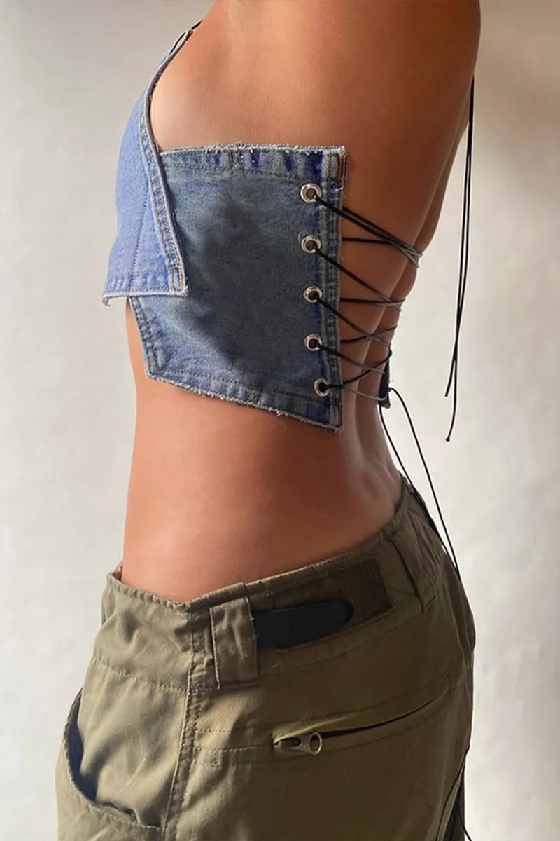 TM0556 Denim Halter Cami Top