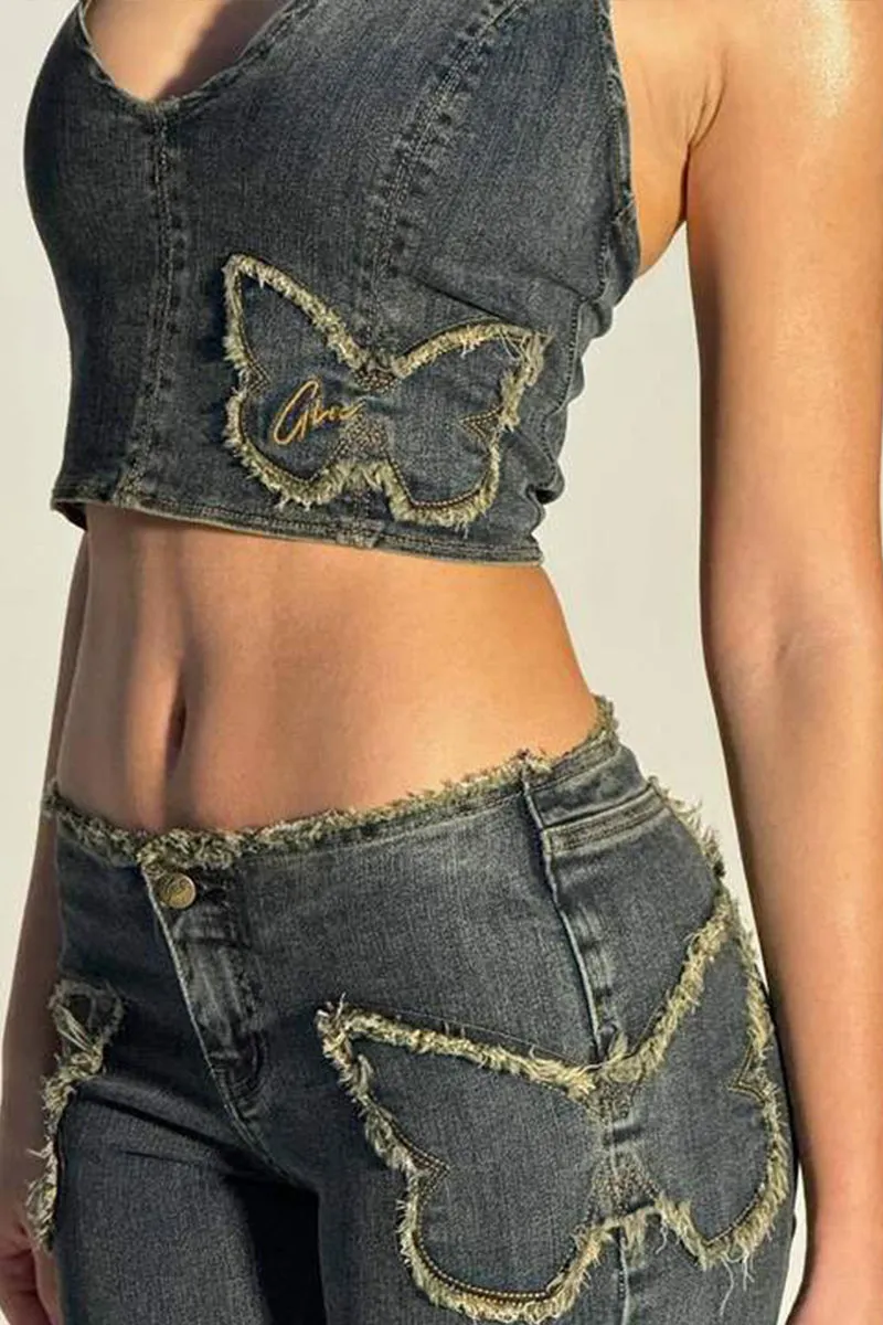 TQ3226 Denim Halter Top