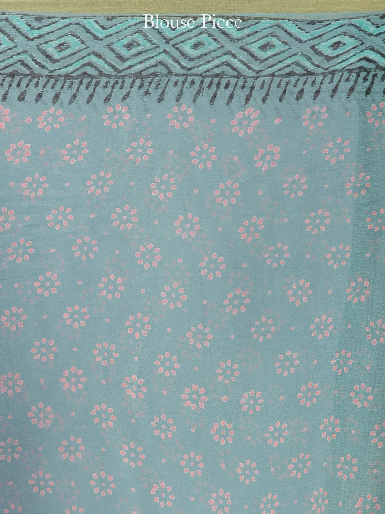 Turquoise Coral Green Hand Block Printed Chiffon Saree with Zari Border - S031704613