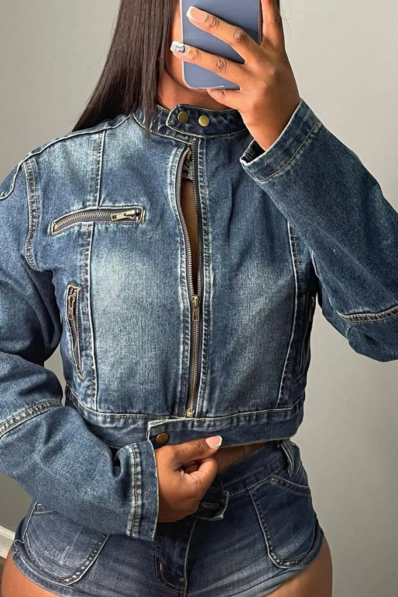 UK0395 Denim Jacket and Shorts Set
