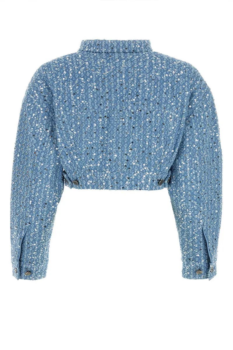 UL0260 Sequins Denim Jacket and Shorts Set